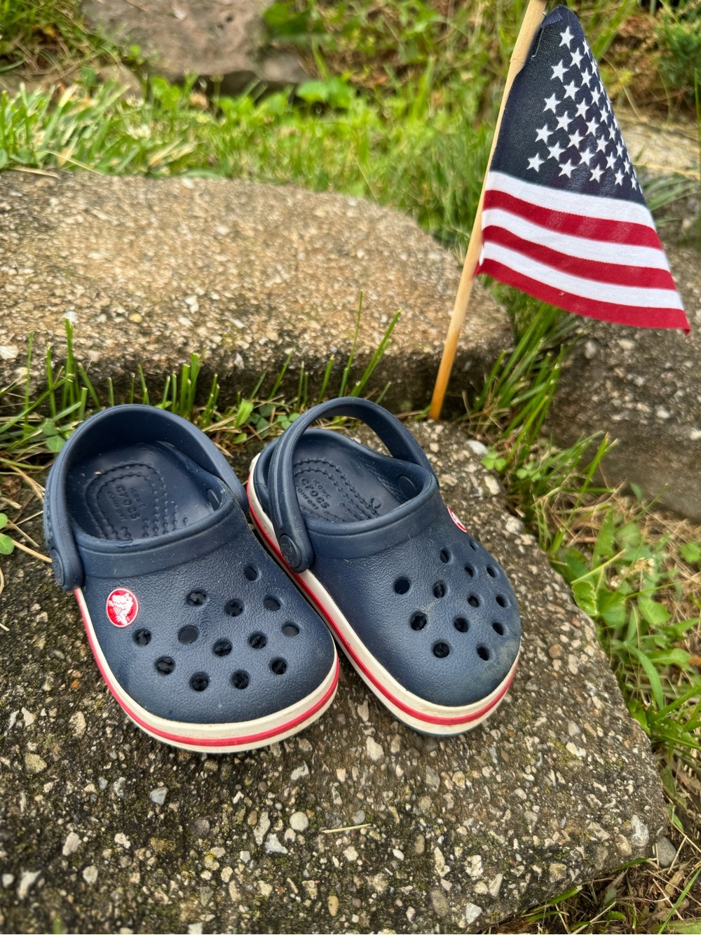 CROCS Navy Kids' Clog with Red & White Stripe